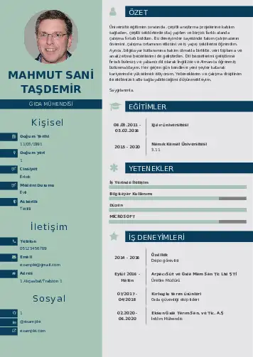 Gıda Mühendisi CV Örnekleri cv indir